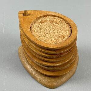Teardrop Coaster Set of 8 Sere Hand Carved Hardwood Stacking MCM Japan